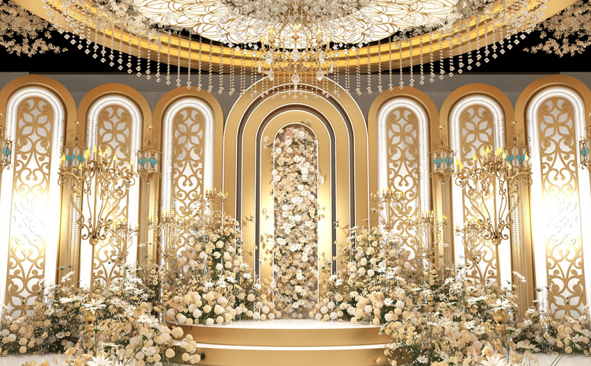 柯坪香槟色调婚礼堂效果展示